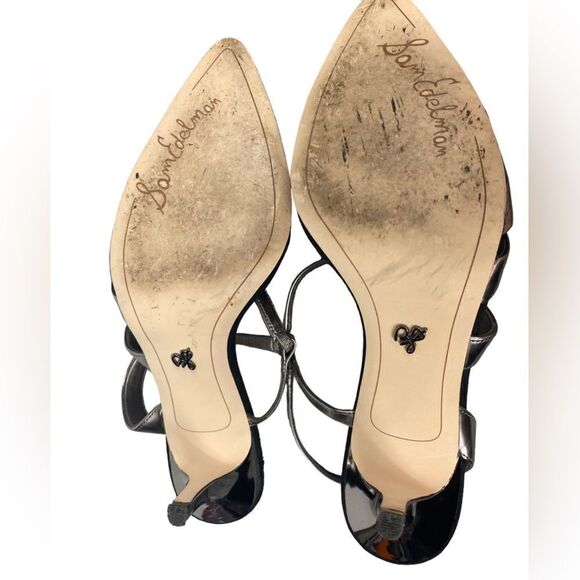 Sam Edelman Wm’s Sz 7.5 Chrome Snake Print 3.5” Heel Strappy Pump Shoes - Picture 7 of 9